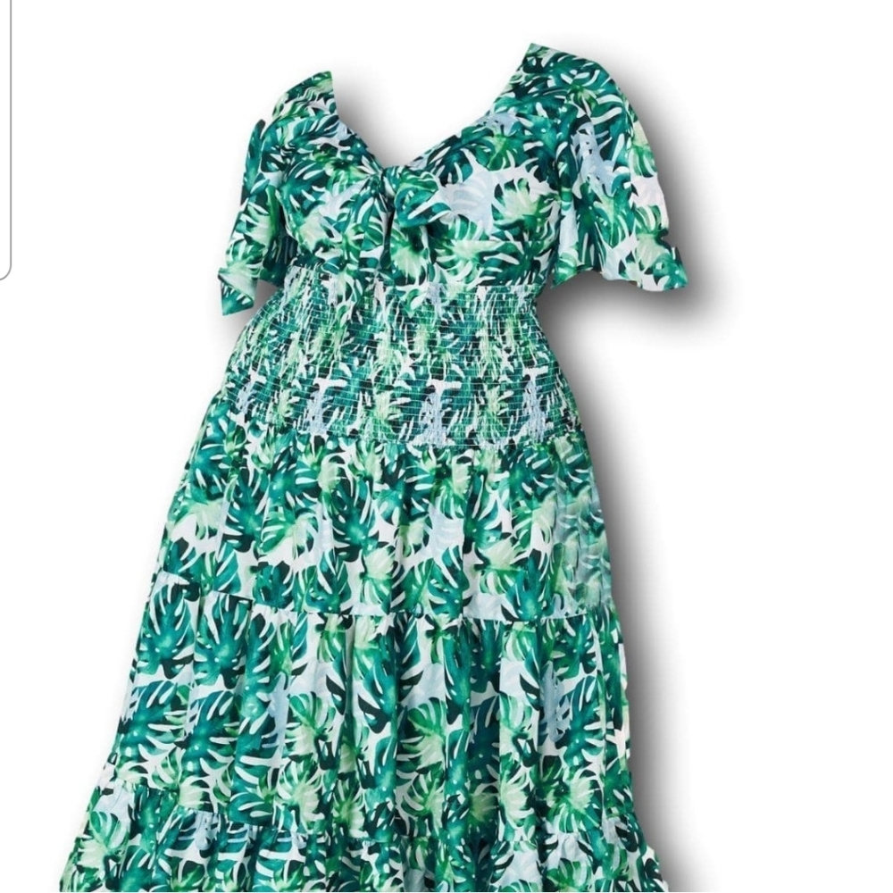 NWT PLUS SZ 3X Tropical Leaf Tie-Front Maxi Dress